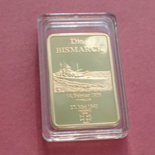 Post‑WWII German Battleship Bismarck Commemorative Brass Bar – Die‑Struck picture