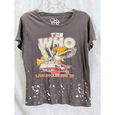 Chaser The Who Live In Concert 82 Graphic T-Shirt Grey Paint Splatter Womens M picture