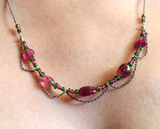 Pink Tourmaline Chrome Diopside Necklace 925 Sterling Silver Artisan Handmade picture
