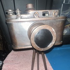 Vintage Brown Metal Box Camera with Tripod Stand Included picture