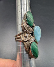 Vintage Multi-Stone Native American Style Sterling Silver Ring Size 7 picture