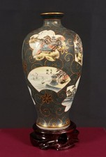 Antique Japanese Kutani Aochibu Vase Taniguchi Kinyodo Eight Views of Omi 6in picture
