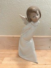 Vintage Lladro Curious Angel With Lantern Figurine 4960 Glazed Porcelain No Box picture