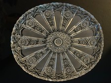 Vintage Bohemian Czech Lead Crystal Oval Platter Hobstar Starburst 11.25