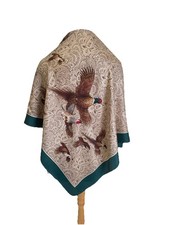 S0# Vintage Jerome Leplat Silk Scarf Flying Pheasants Game Birds Green Paisley picture