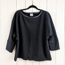 Chico's Boat Neck Top Women Size 2 (Large) Black Faux Leather Trim Dolman Sleeve picture