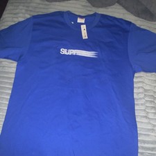 Supreme Motion Logo Tee Blue L Crew Neck Preshrunk Cotton Knit SS16T40 picture