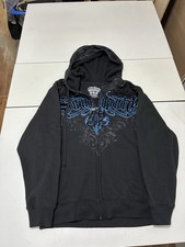 Vintage Southpole Premium Hoodie Large Black Gothic Full Zip Jacket Y2K Grunge picture