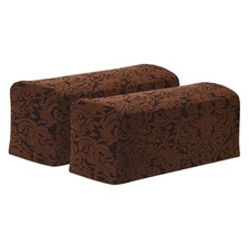 2Pcs Stretch Armrest Covers Jacquard Soft Couch Arm Slipcovers Dark Brown# picture