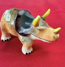 Vtg Ceramic Triceratops Dinosaur Figurine 3.25” Hand Painted Foil Label picture