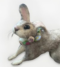 Handmade OOAK Needle Felted Hare Rabbit Sculpture Artist Fiber Art Bunny 12” picture