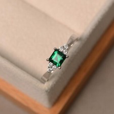 1.18 Ct Natural Emerald Diamond Engagement Wedding Ring 14K White Gold Size 8 picture