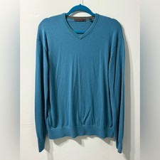 Greyson Golf Cheyenne V-Neck Sweater Orca Blue Merino Wool Blend Mens Size L picture