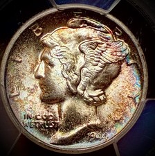 1944 D Mercury Dime Pcgs Ms 67 FB Toned picture