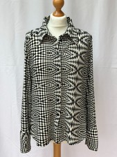Zara Monochrome Optical Illusion Psychedelic Blouse XXL 1960s Op Art Soft Jersey picture
