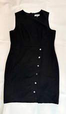 Kasper Black Sleeveless Sheath Dress Plus 18 Knee Length Slit Button Zip picture