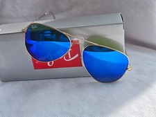 RAY-BAN RB3026 Aviator Sunglasses 62MM Blue Lens/Gold Frame picture