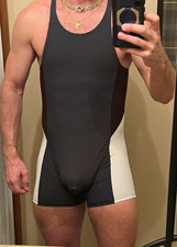 Gay Fetish N2N Singlet One-Piece Suit Grey with White Side Panels Size Sm picture