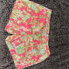 Lilly Pulitzer Adie Shorts Pink Green Flamingo Southern Charm Print Size 10  picture