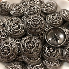 10PC Vintage Antique Silver Renaissance Shank Filigree Metal Buttons 18mm 11/16