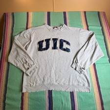 Champion UIC Sweatshirt Mens XL Gray Distressed Thrashed University Crewneck picture