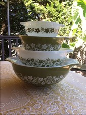VINTAGE PYREX 1st Edition Spring Blossom Crazy Daisy Cinderella Mixing Bowl Set picture