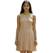 Prana Cali Dress Women’s S Green Pink Racerback Halter Azalea Guava Geom Mini picture