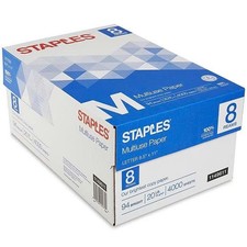 Staples Multiuse Copy Paper 8.5 x 11 20 lb 94 Bright 8 Ream 4000 Sheets picture