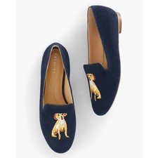 Talbots Ryan Dog Days Navy Blue Suede Loafers Flats Sz 8.5 Lab Golden Retriever picture