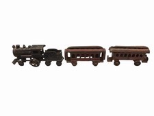 Vintage / antique Cast Iron Toy Train Set Passenger Caboose Locomotive 3 piece picture