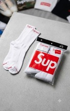 🔥 Supreme x Hanes White Crew Socks 4-Pack |  Streetwear Essential | New Sealed picture