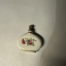 VINTAGE GERMAN HAND PAINTED PORCELAIN FLORAL CROWN STOPPER PERFUME BOTTLE 1 3/4