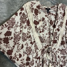Torrid Womens Floral Lace Trim Tie Waist Kimono 2X Boho Chic Cottagecore Earthy picture