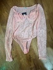 Fashion Nova Take It To Heart Lace Bodysuit Size L Pink picture