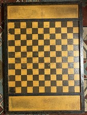 Antique Folk Art Gameboard Checkerboard c1850 Old Mustard Paint Game Board picture