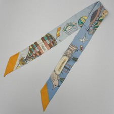 Hermès Twilly Les Folies du Ciel Silk Scarf Blue Sky Mustard Hot Air Balloon  picture