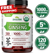Zazzee USDA Organic Extra Strength Red Korean Panax Ginseng, 1000 mg picture