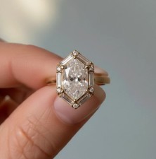 3 Ct Dutch Marquise Cut Moissanite Halo Cocktail Ring In 14k Yellow Gold Plated picture