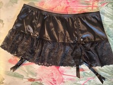 NEW Cacique Lane Bryant BLACK SATIN & LACE & BOWS Skirted Garter Belt 18/20 2X picture
