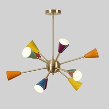 12 Arm Multi Color Shade Brass Sputnik Chandelier Light Fixture Mid Century picture