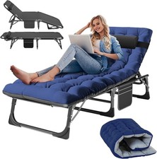 H&ZT Camping Cot 5 Gears Adjustable Folding Chaise Chair Bed w/Mattress Pillow picture
