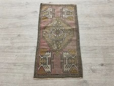 Vintage Turkish Wool Rug 1.5x2.9 ft Distressed Faded Accent Rug picture