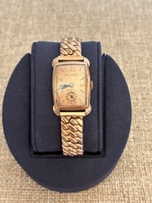 1939 Bulova Rose Gold Tank Watch 10AX 17J Hand Wind Blued Hands Runs -Engraved picture