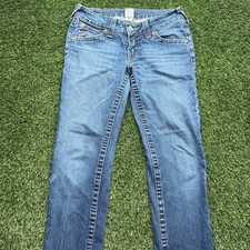 True Religion Skinny Jeans Womens 30x27 Blue Denim Embroidered picture