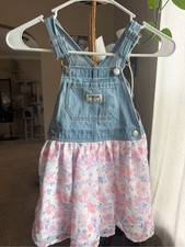 OshKosh B'gosh Light Denim Top with Pink & Blue Floral Skirt Overall Dress picture