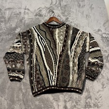 Baracuta By Tundra Sweater Mens XL Brown 3D Knit Geometric Crewneck Pullover picture