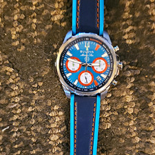 Bulova Marine Star Men's Quartz Chronograph Tachymeter Date Blue 43mm Watch picture