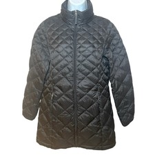 Heatkeep Womens Medium Black Diamond Quilted Down Puffer Jacket Full Zip Coat picture