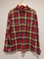 Woolrich Mens XL Flannel Shirt Red Yellow Navy Plaid Herringbone Button Down picture
