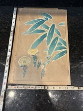 Kawarazaki Shodo Woodblock Print Fukujusou and Bamboo Adonis Flower 1st Edition picture